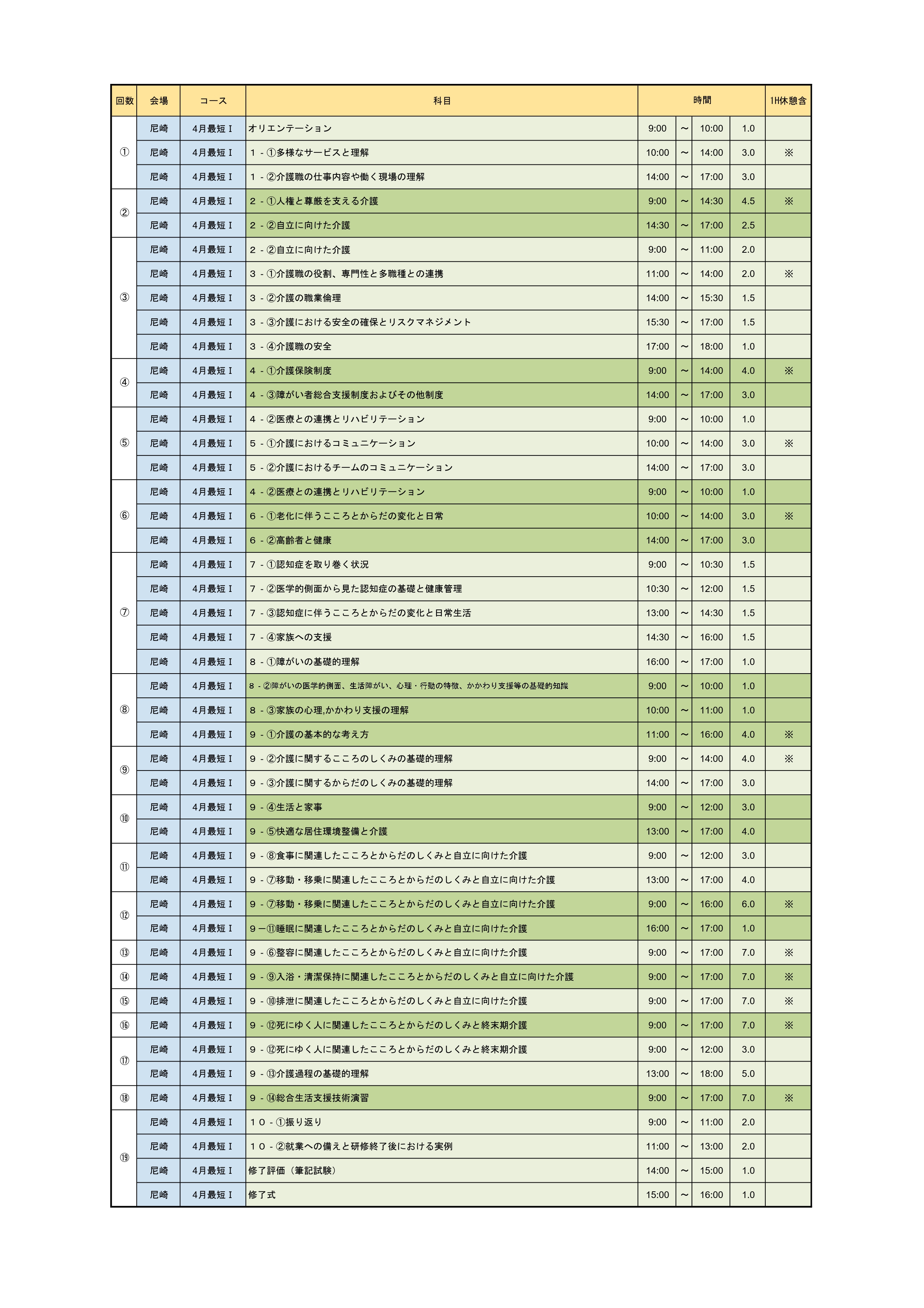 開講スケジュール｜兵庫県で介護職員初任者研修｜最短で資格・受講料が安い学
校なら「Dontom（ドントム）ケアカレッジ尼崎校」
